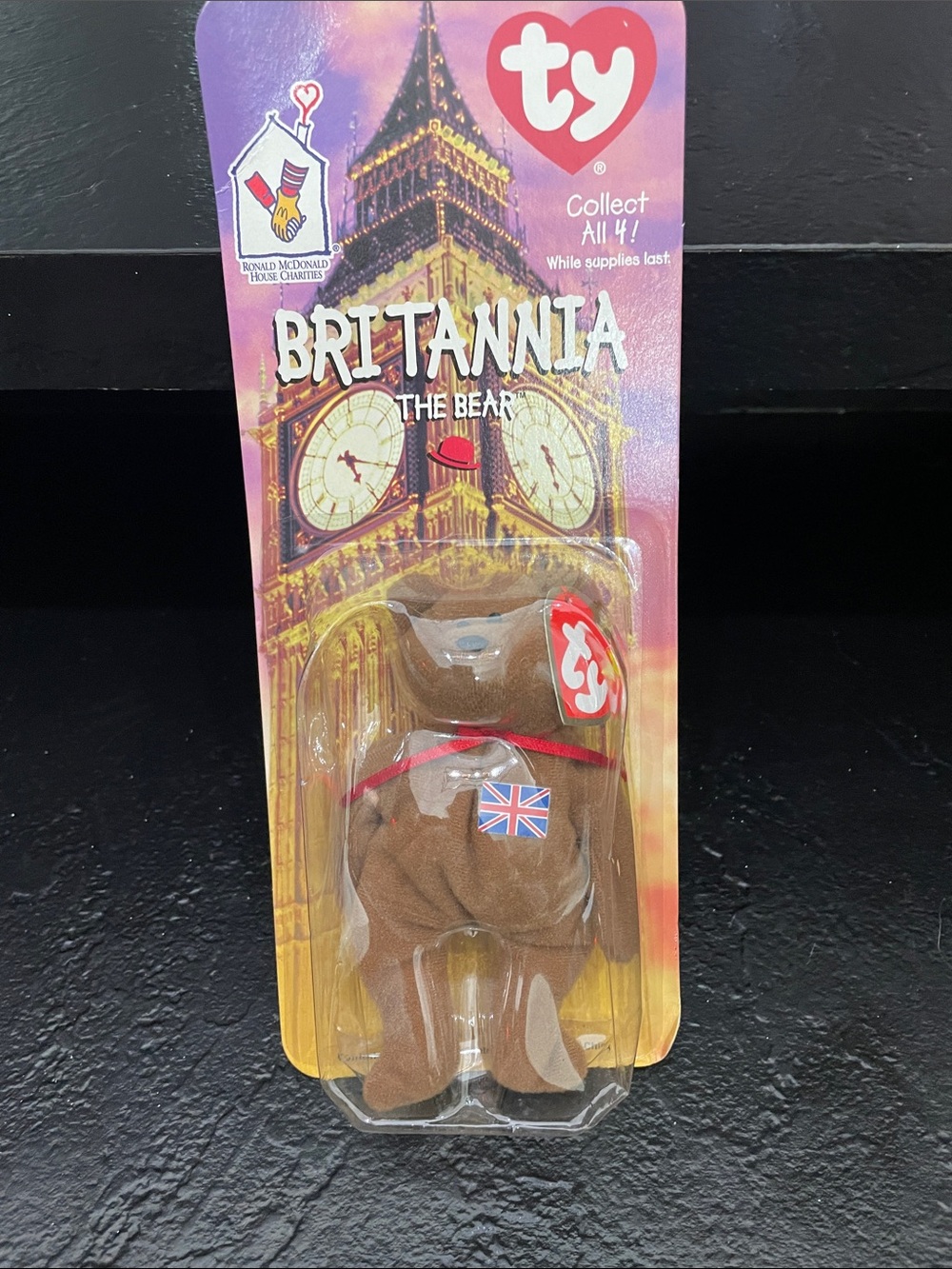1997 Ty Britannia The Bear Plush - Brown with Red and Blue Patch